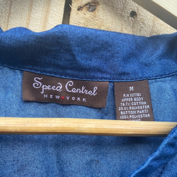 Y2K Faux Denim Mini Speed Control Paisley print Dress size M - Picture 4 of 6